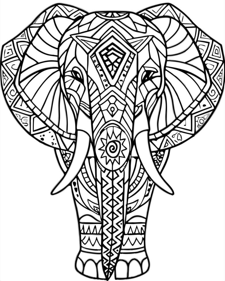 an intricate line art illustration of a elphant filled with detailed patterns and geometric vector