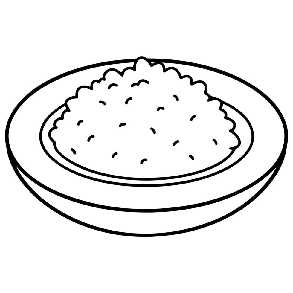 rice on plate, illustration line art vector