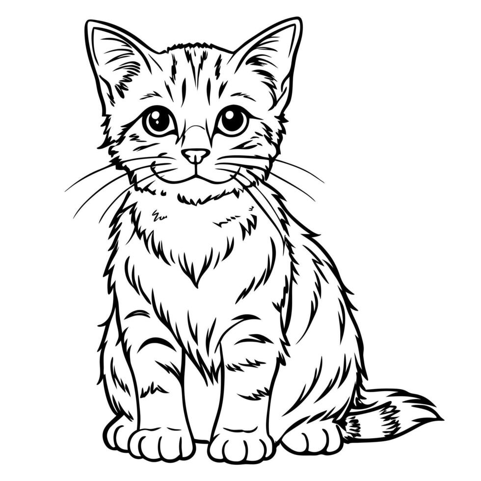 childrens coloring cat, illustration line art vector