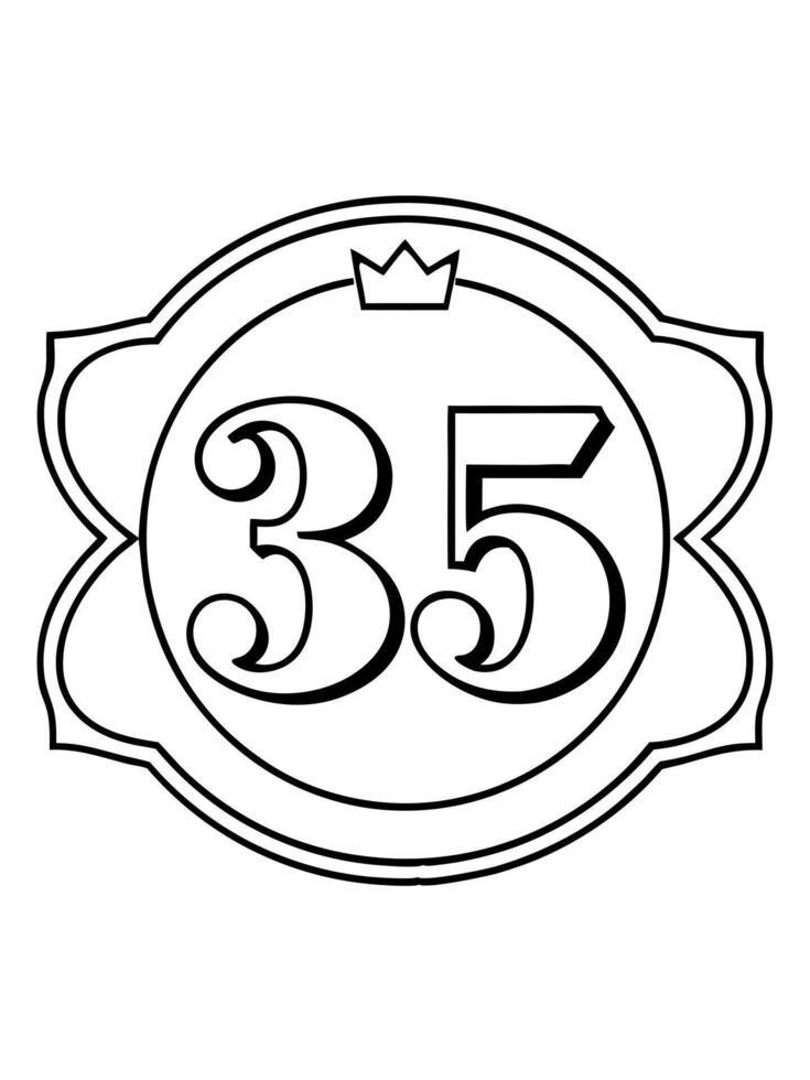 decorated numbers 35, illustration line art vector