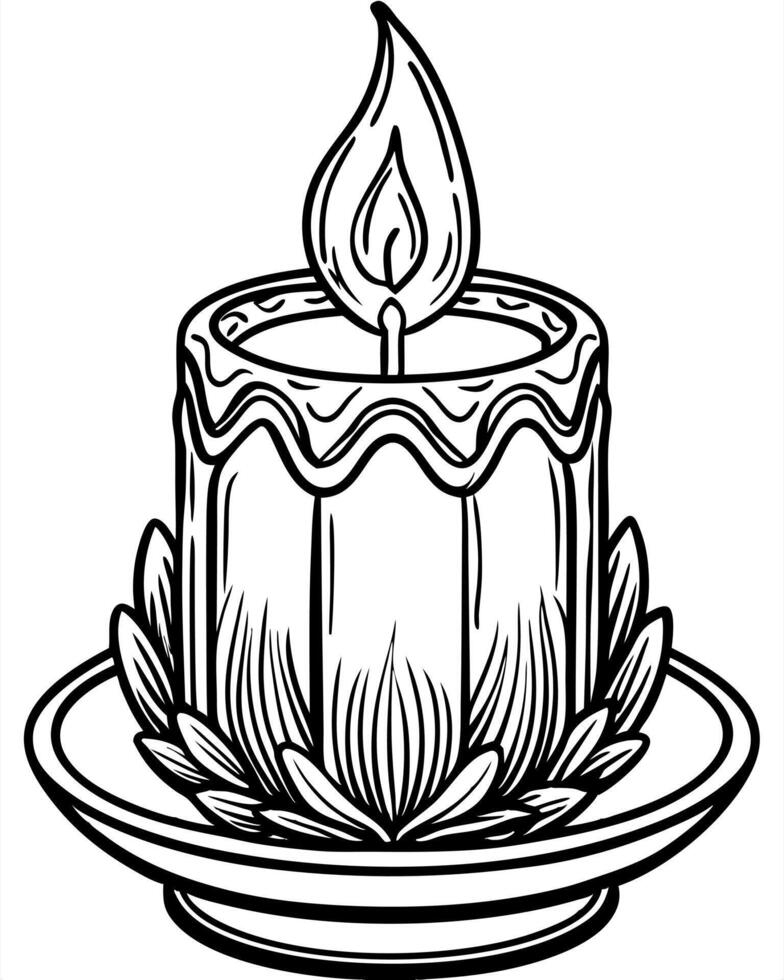 a detailed candle, illustration line art vector