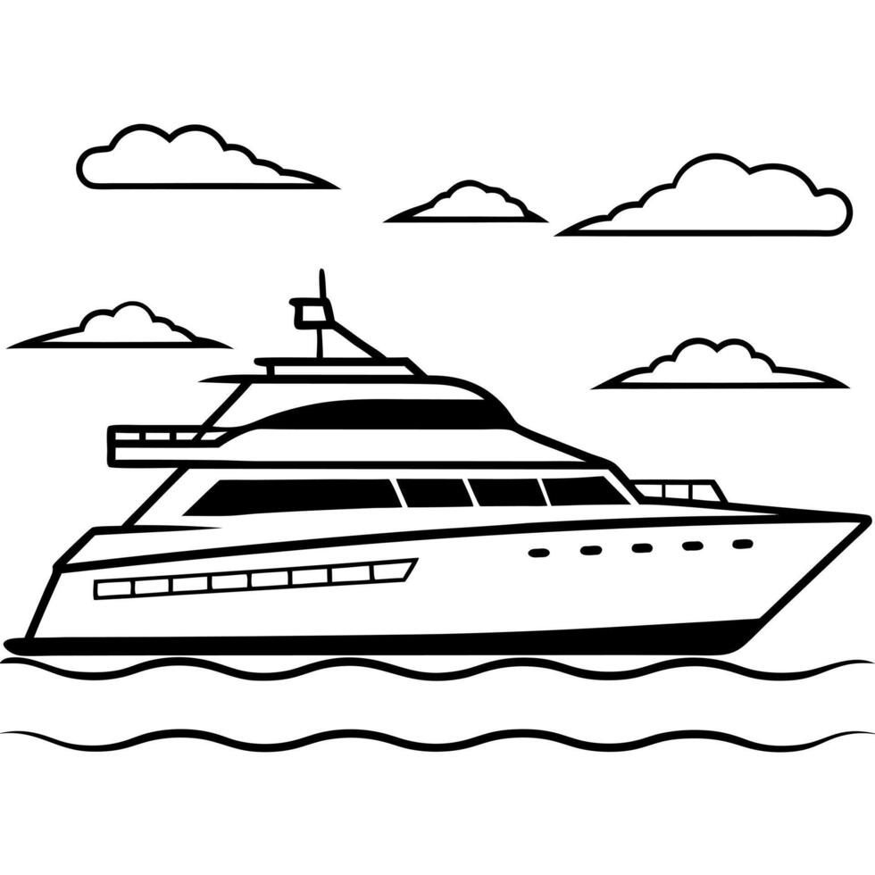 a black and white graphic of a luxury yacht sailing on water the yacht should have a sleek, vector
