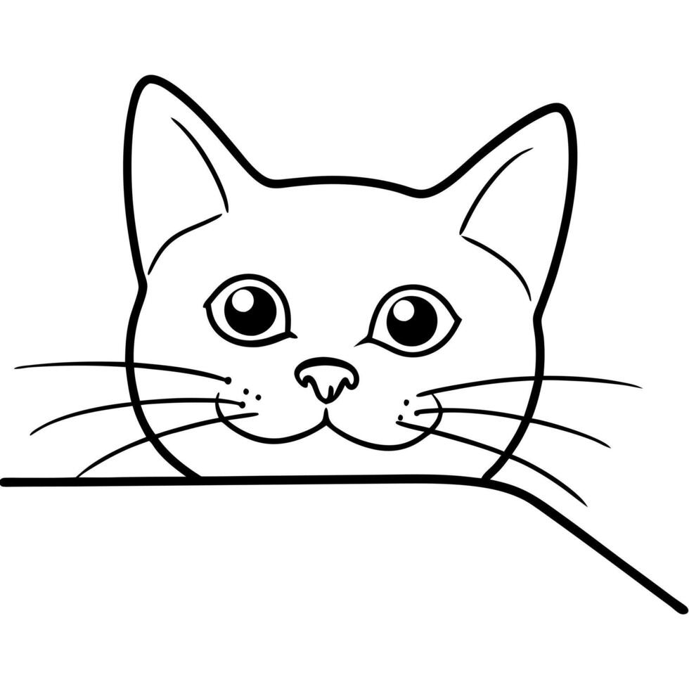 the cat looks out from behind the table, illustration line art vector