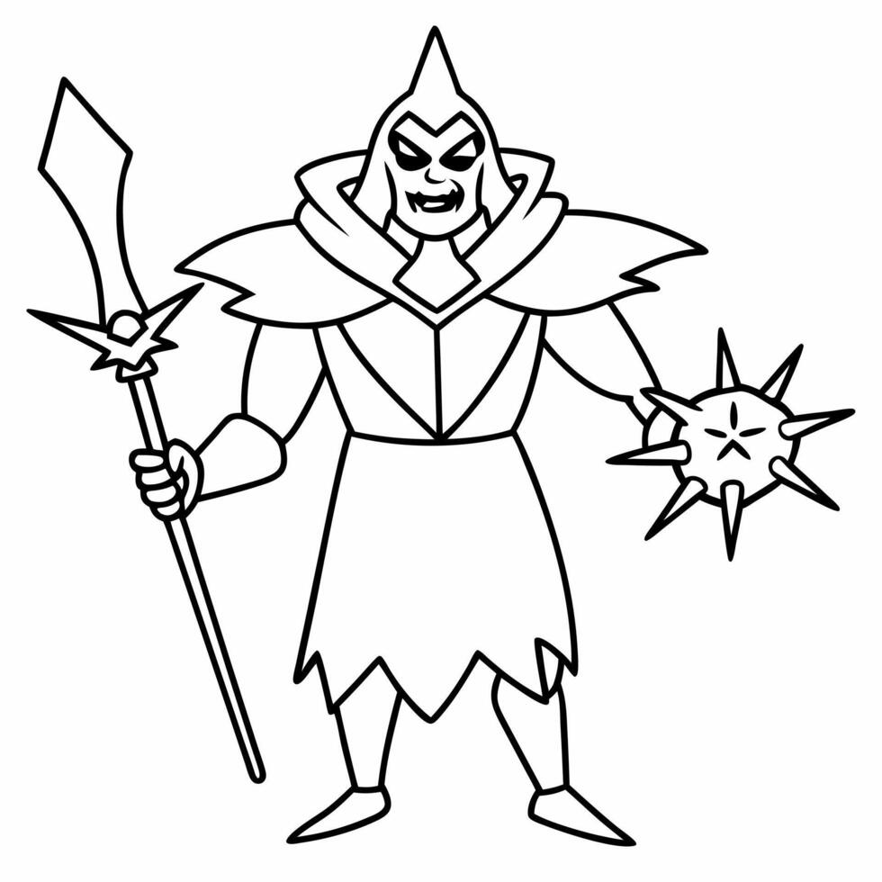 magical evil enemy with a broken sword, illustration line art vector