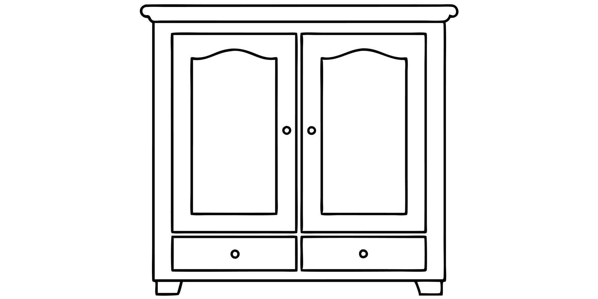 armoire against wall, illustration line art vector