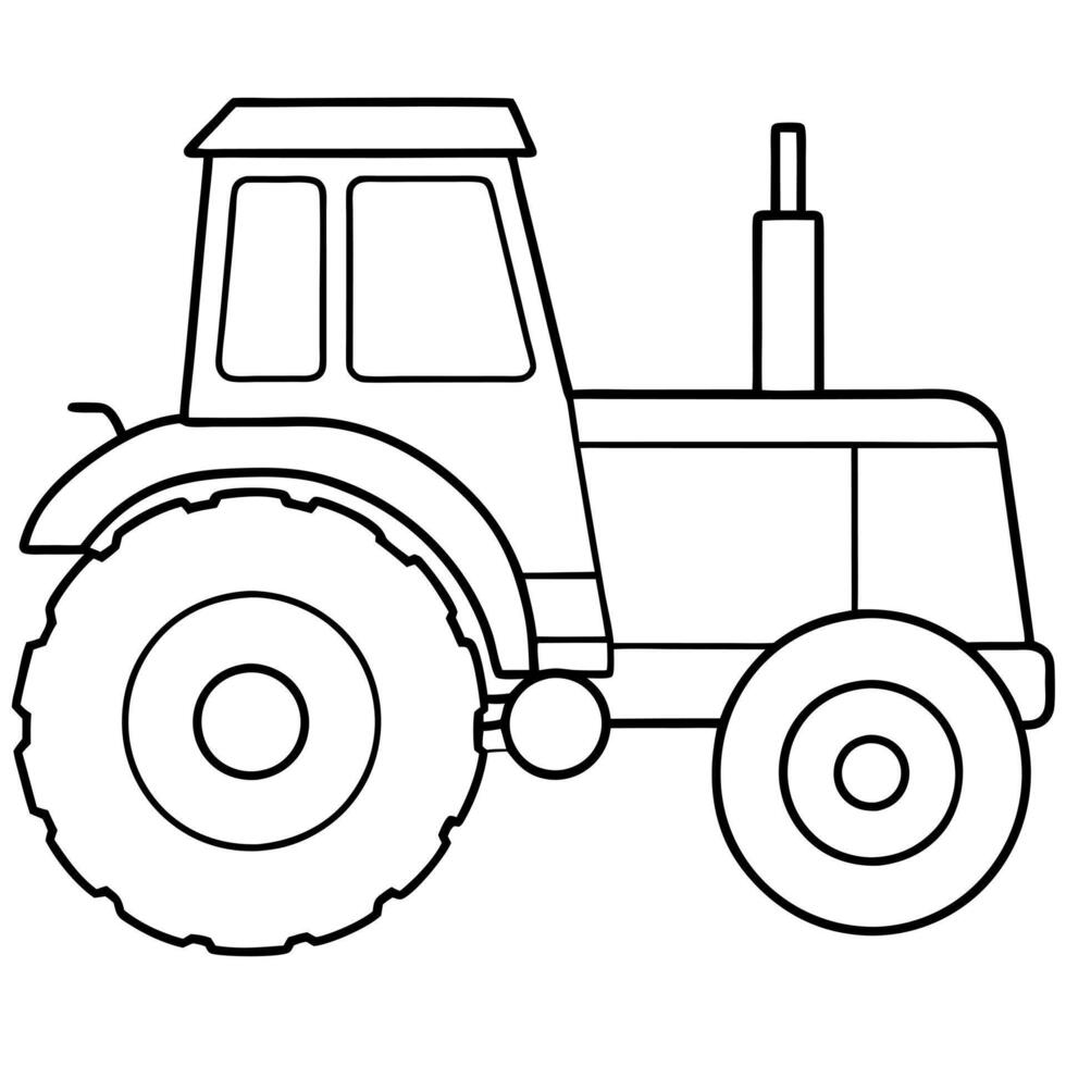 tractor in black and white, illustration line art vector