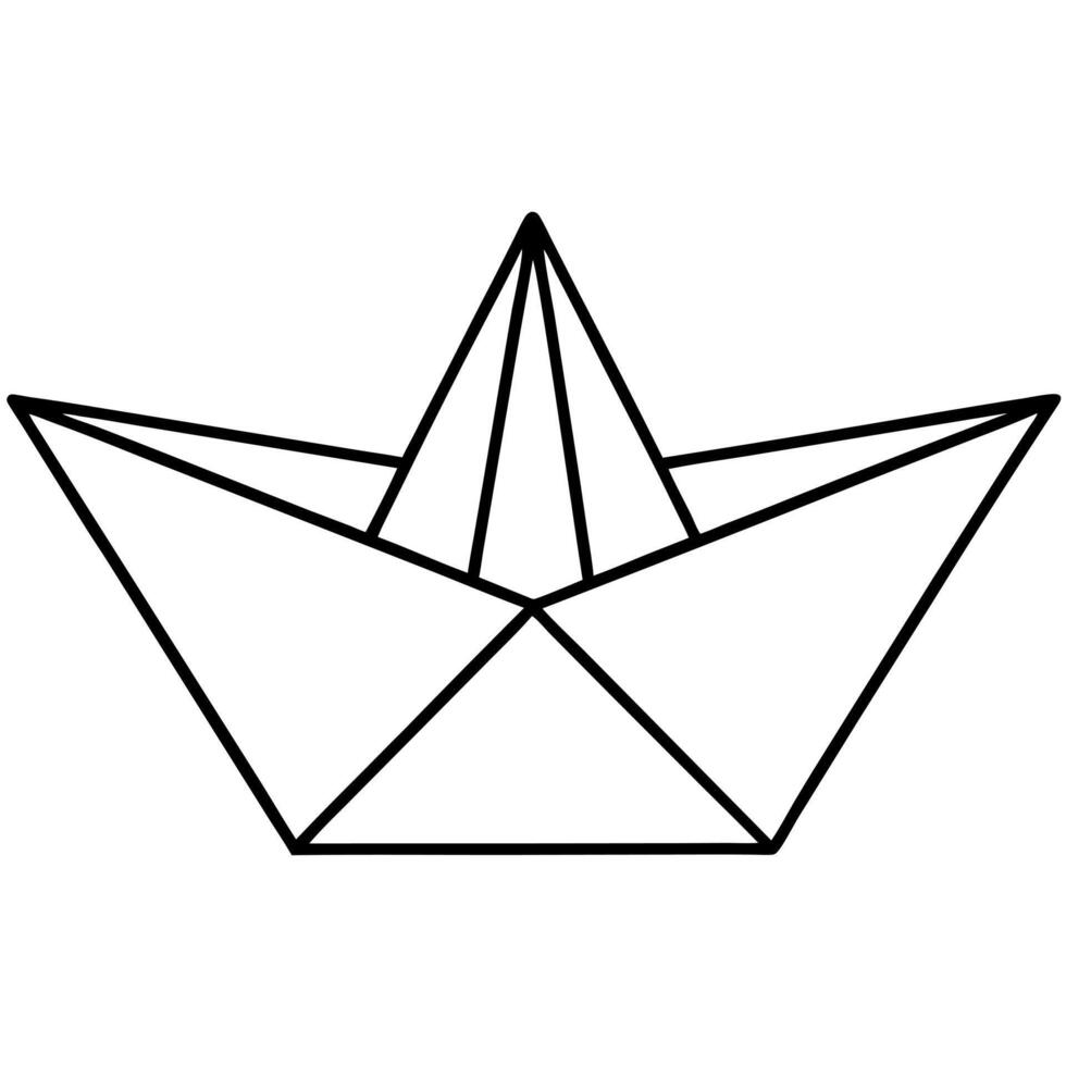 origami ship, illustration line art vector