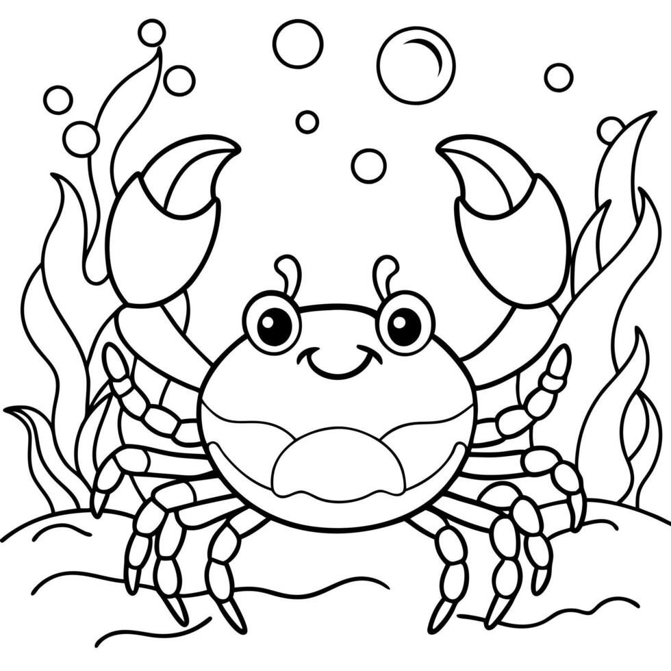 coloring page, cute crab in the ocean, illustration line art vector