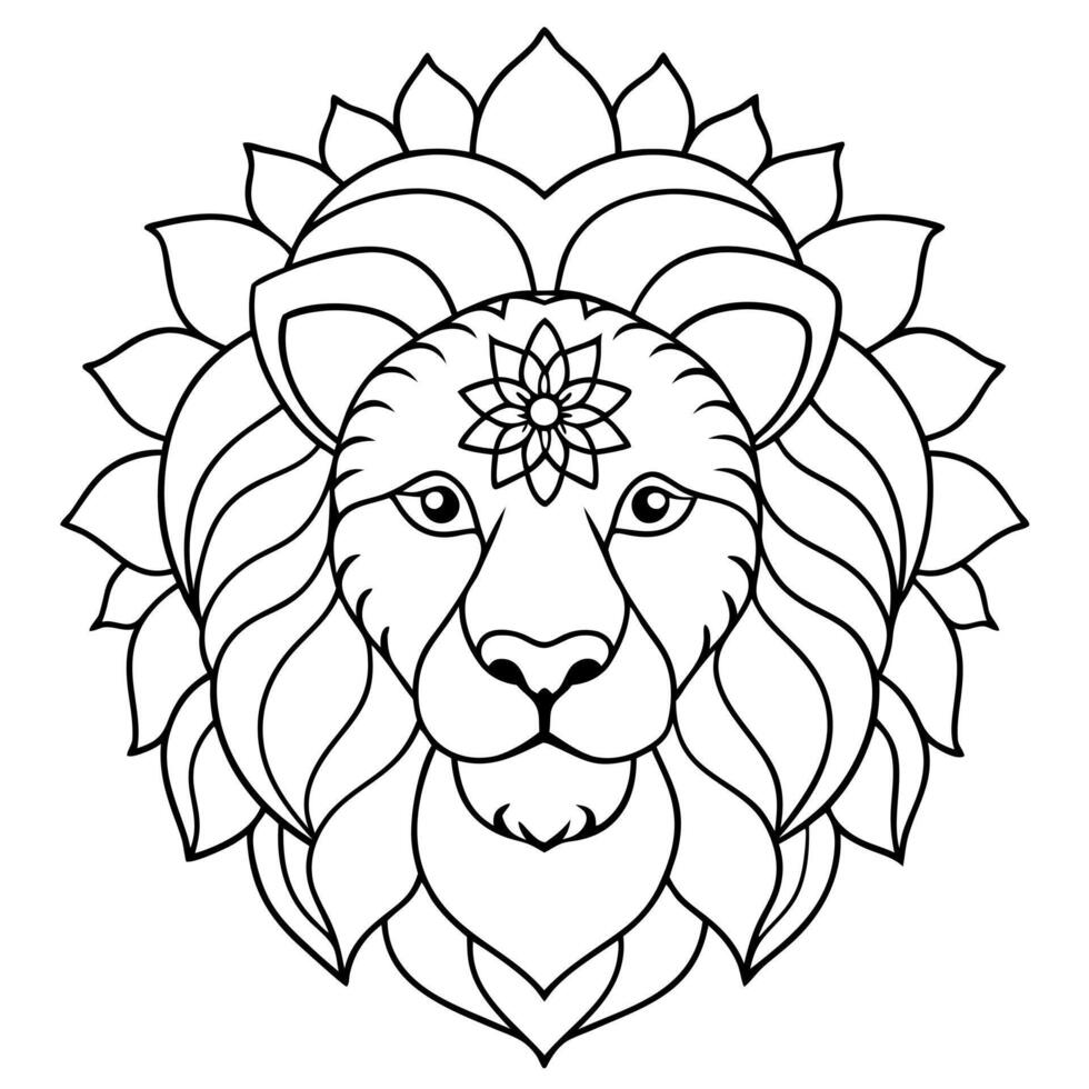colouring page for audits lion with mandala pattern on head, thick lines, lo details, no shading, vector