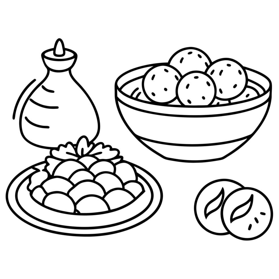 hand drawn different mediterranean food set illustration, illustration line art vector