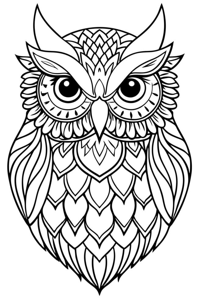 owl head, mandala coloring pages, cozy coloring pages, cute coloring pages, aesthetic, cozy vector