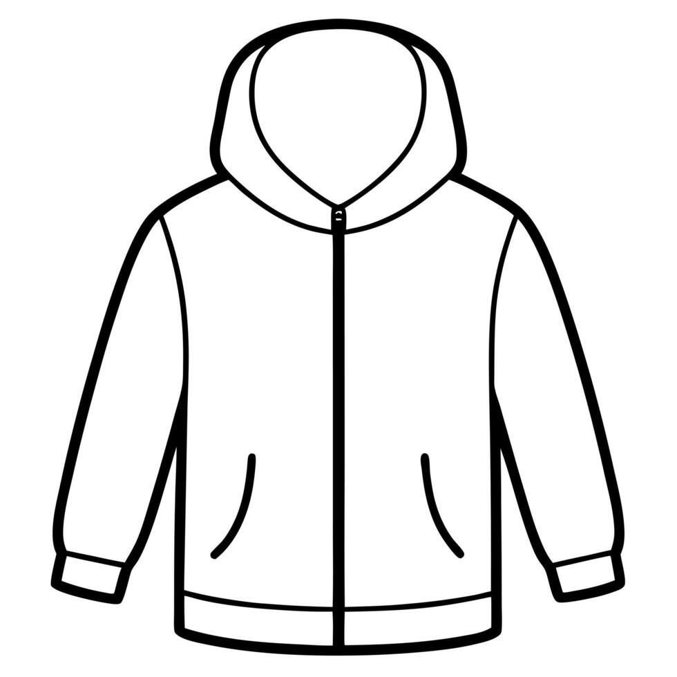 generate a childrens hoodie with a zipper, showing front and back views in black and white, vector