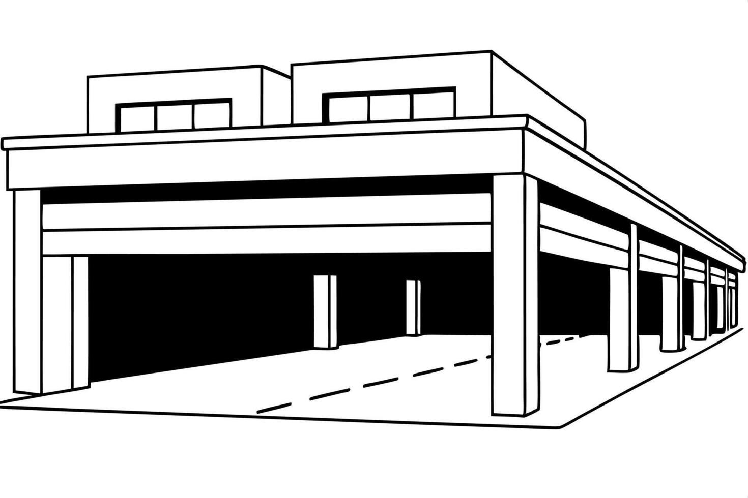 a concrete parking garage, illustration line art vector