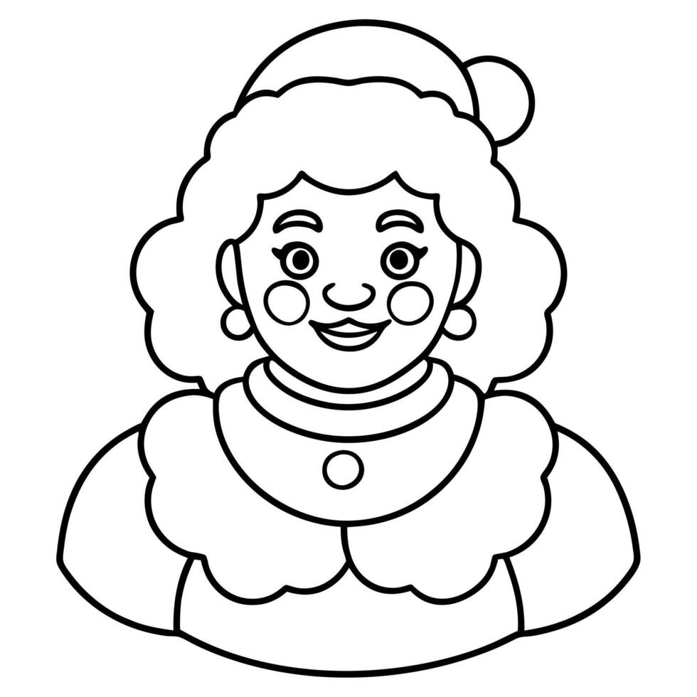 coloring page, bold line art, christmas mrs claus, illustration line art vector