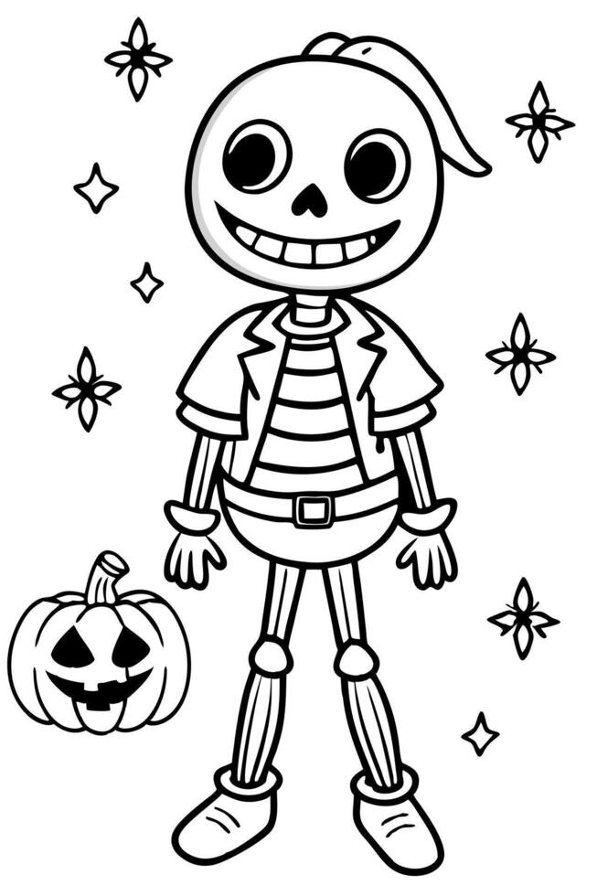 cute skeleton halloween, illustration line art vector