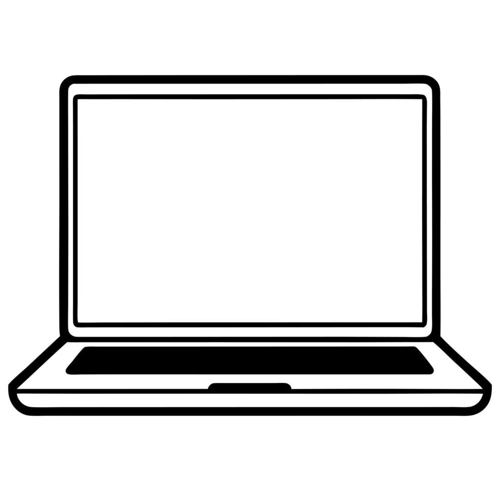 a laptop screen icon on white background, illustration line art vector