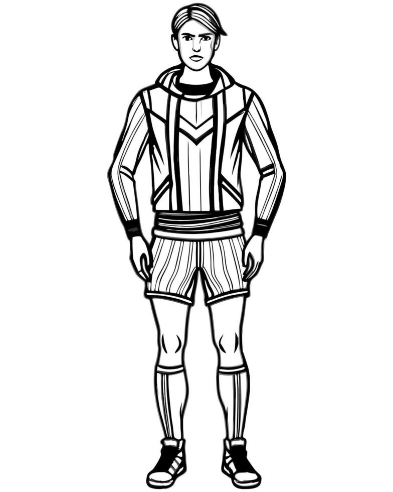 design an athletic outfit combining sportswear and fashion-forward elements, illustration vector