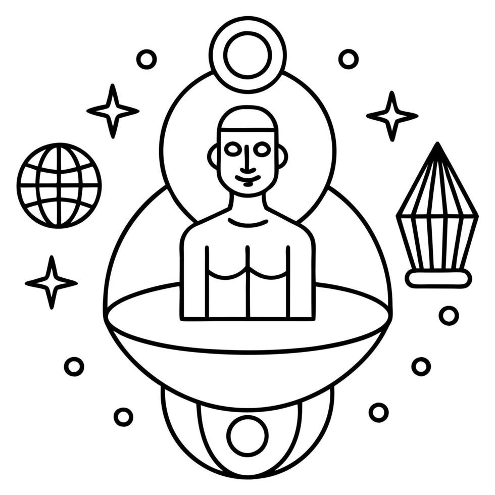 age of enlightenment, posthuman existence, new forms of life and thinking, 4d or 5d space, vector