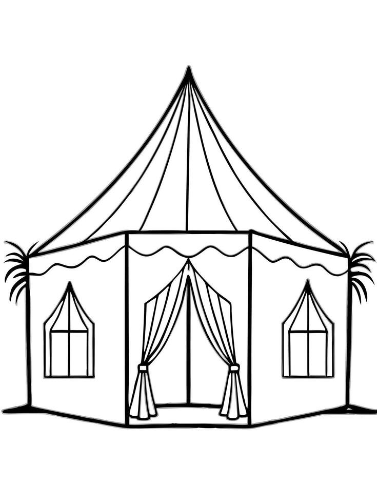 a middle eastern desert tent house, illustration line art vector
