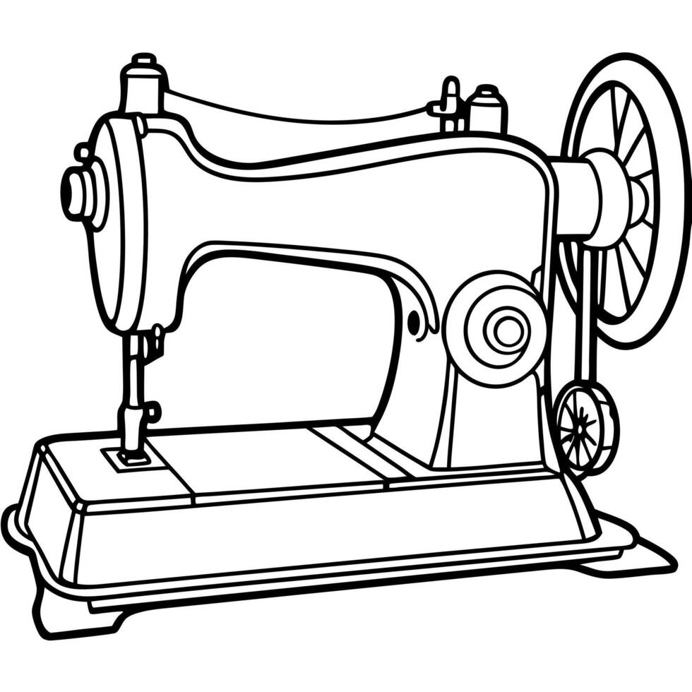 sewing machine old, illustration line art vector