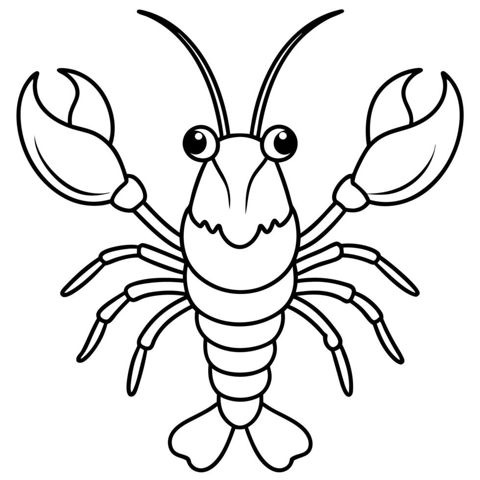 a coloring page of an crawfish with no color just black lines, illustration line art vector