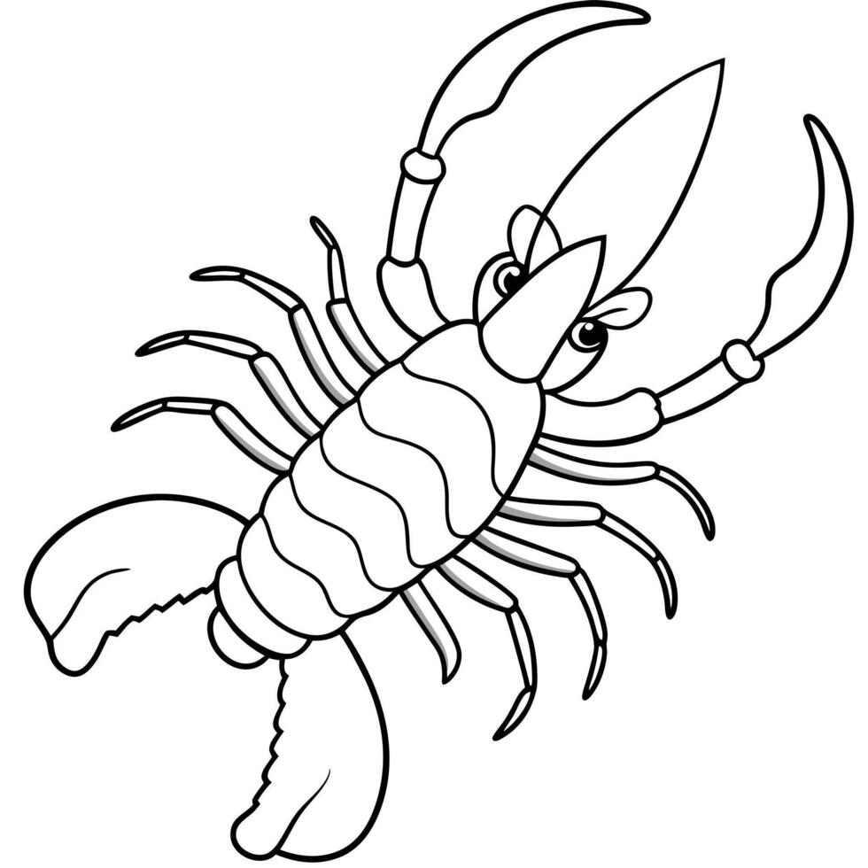 a coloring page of an spiny lobster with no color just black lines, illustration line art vector