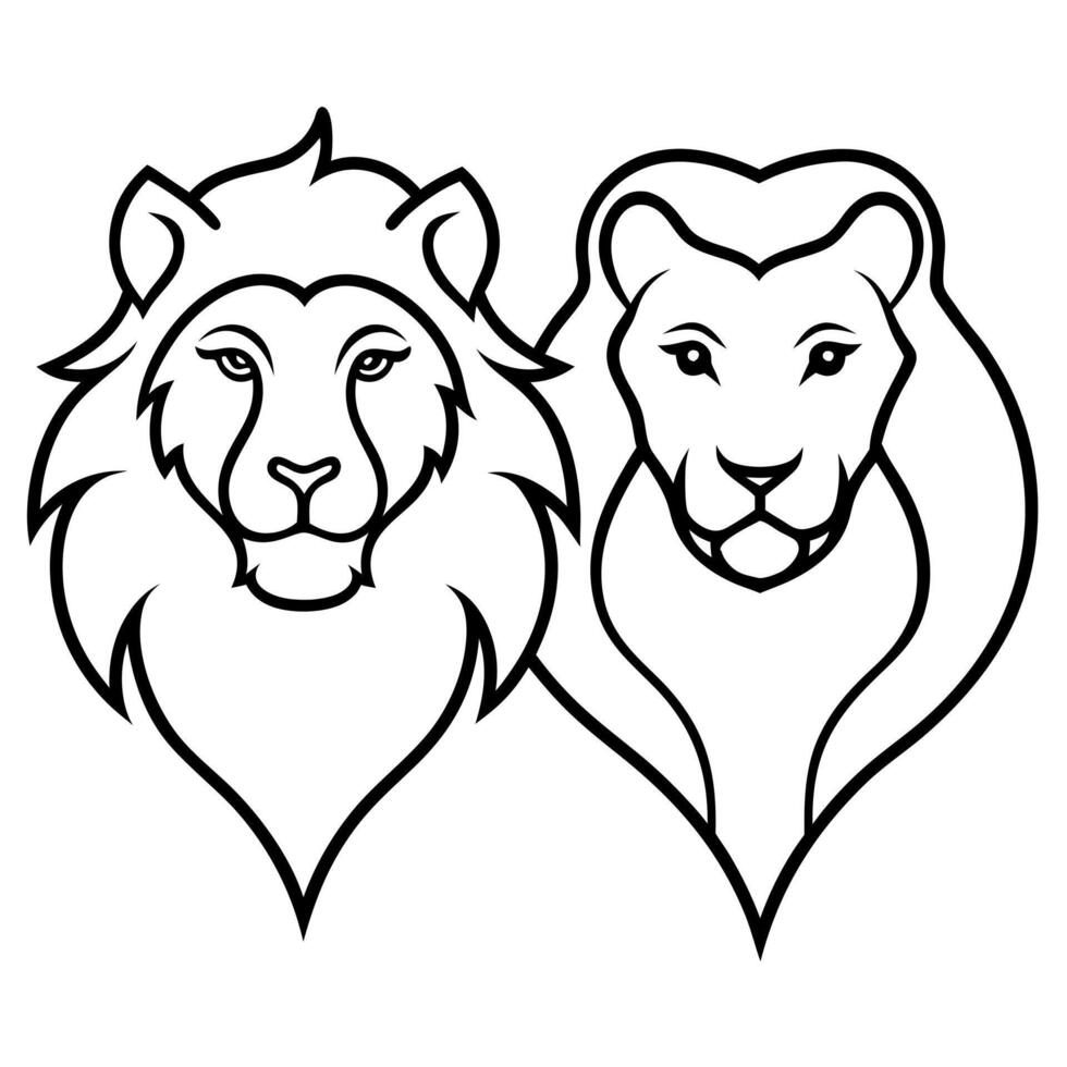 a lion with a lioness is logo, illustration line art vector