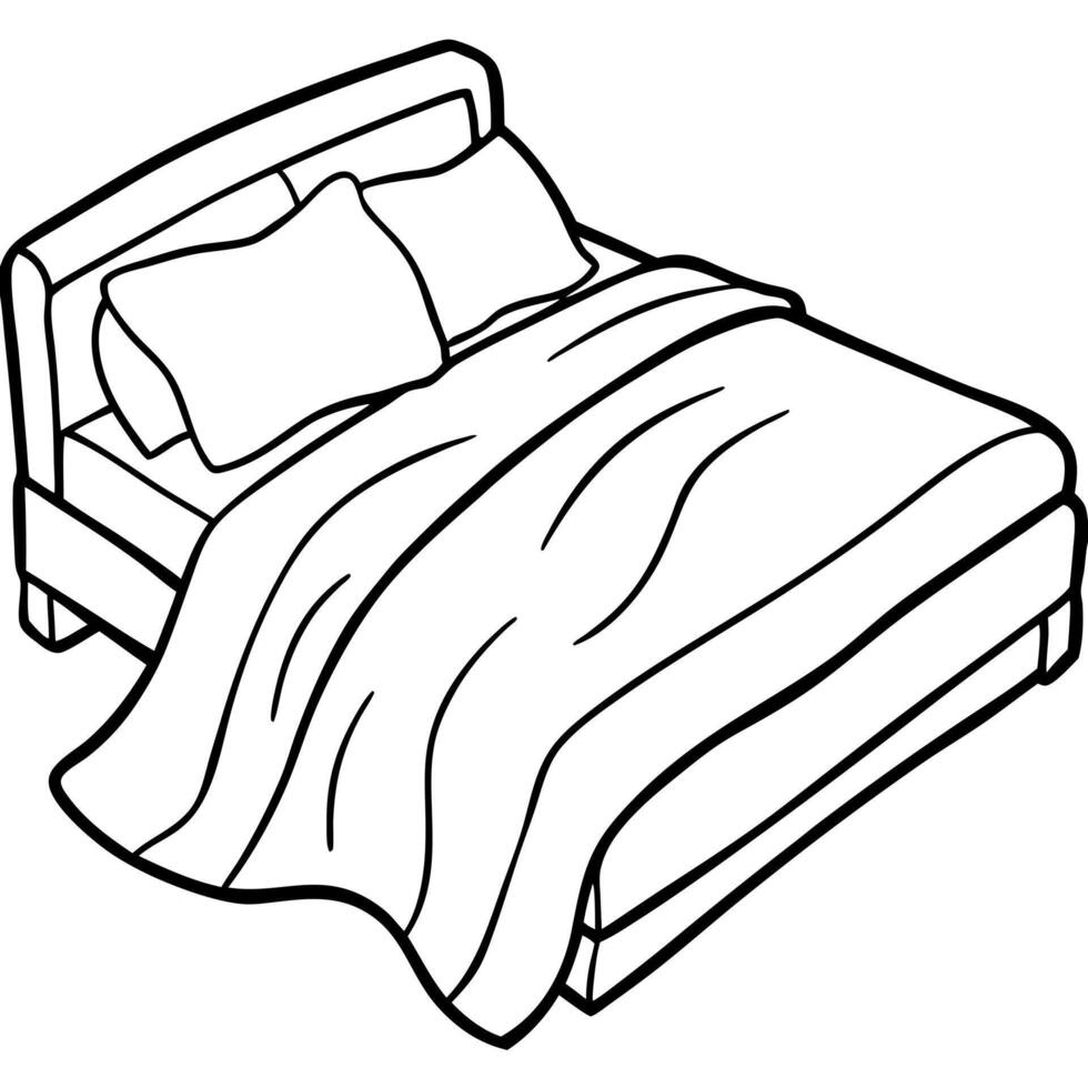 bed sheets on bed, illustration line art vector