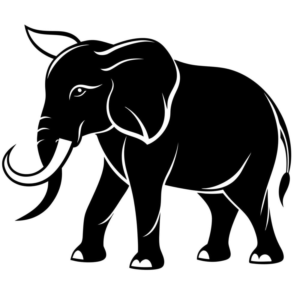 a big elephant black and white silhouette line art, background white ferocious mode, vector