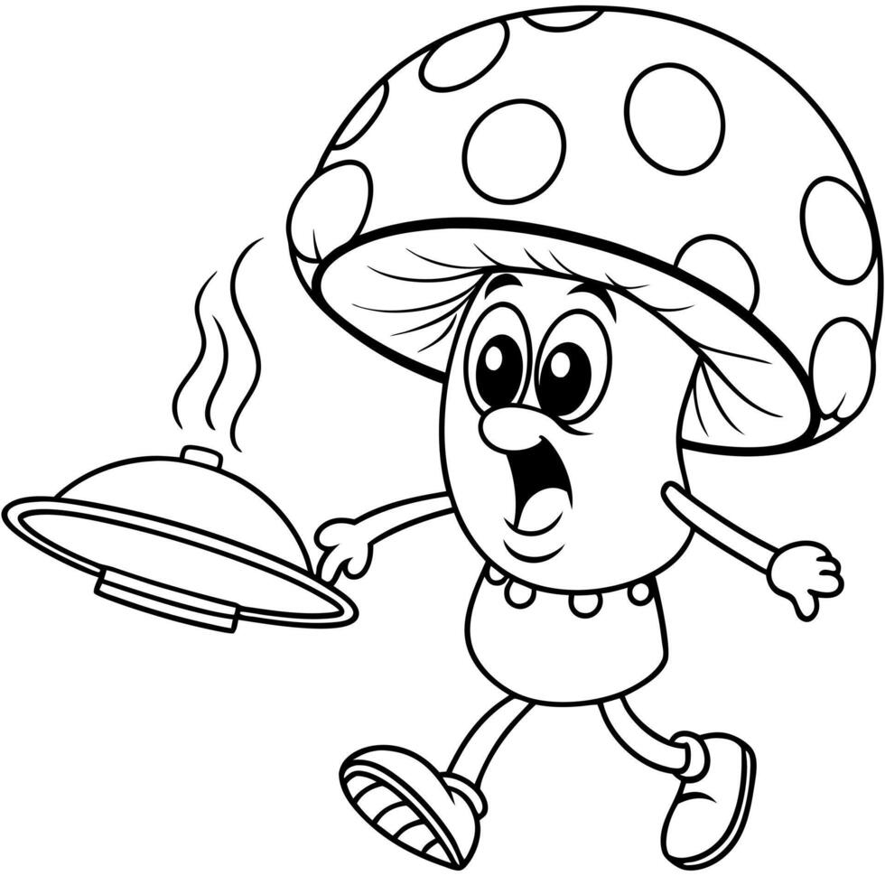 mushroom with eyes running away because it is scarred to be cooked from the pan, vector
