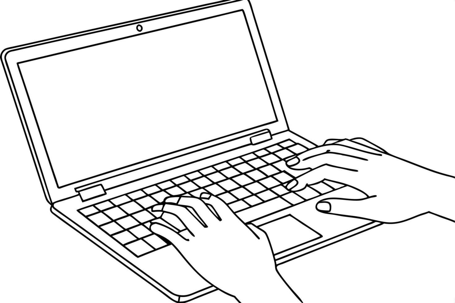 continuous single line drawing of hands typing on laptop computer keyboard, line art vector