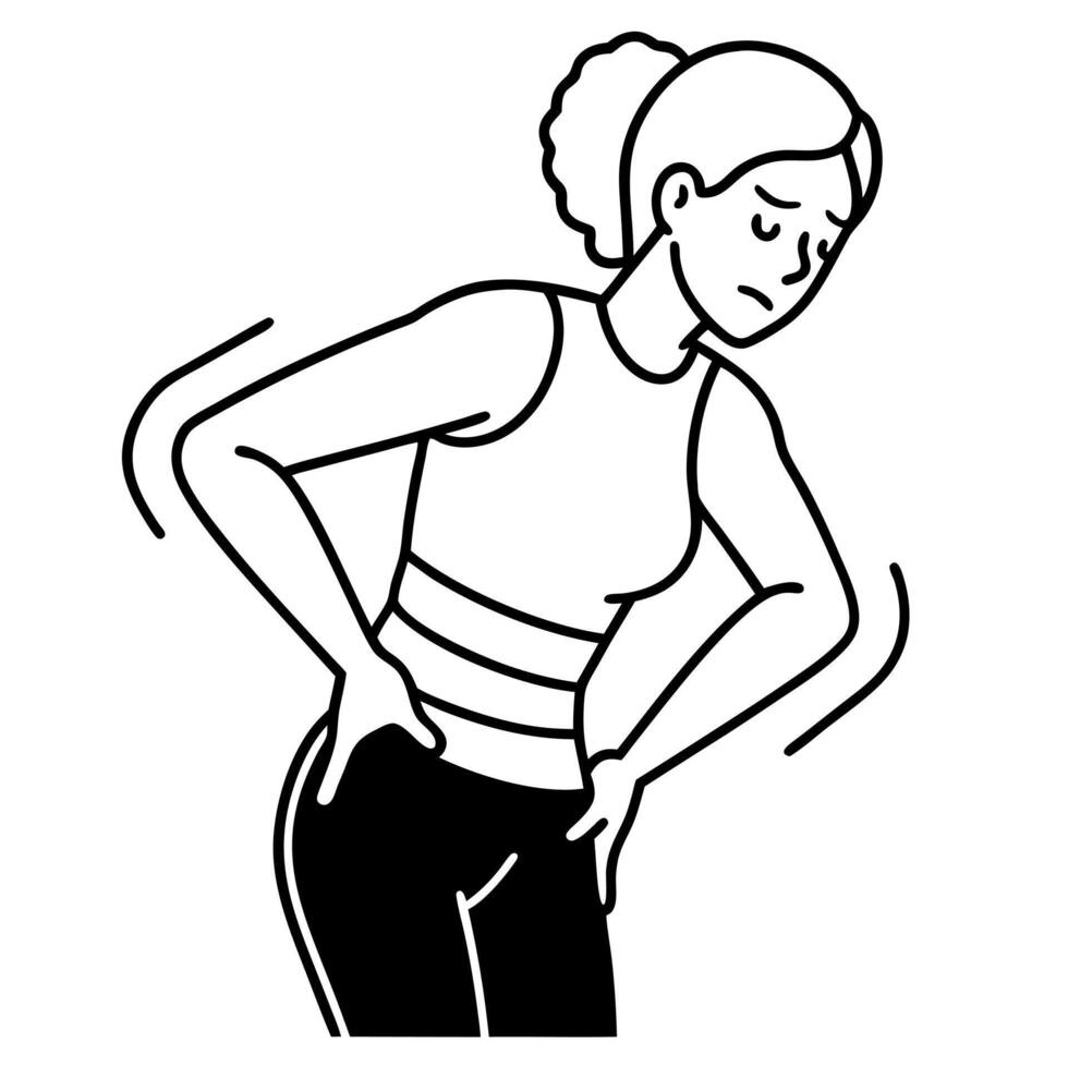 dolor de espalda mujer, illustration line art vector