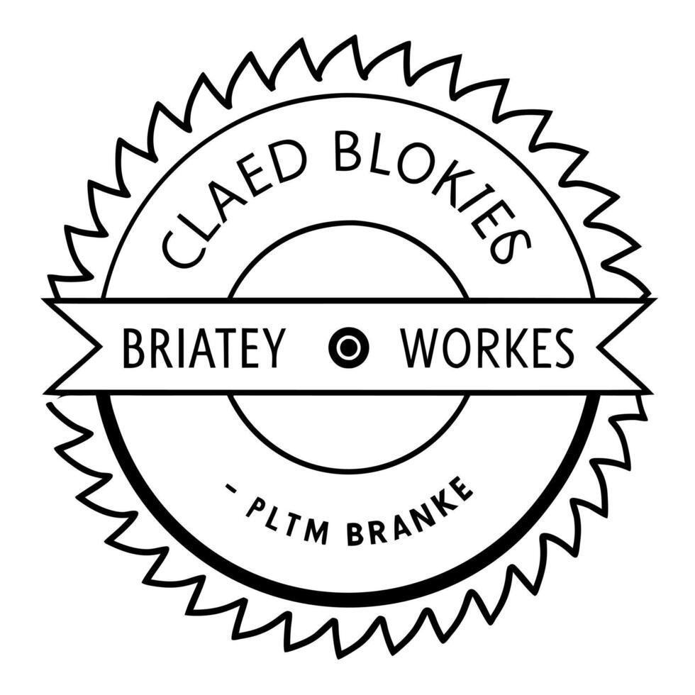 circular icon with double border that has a circular saw blade in the middle and the words crafted vector