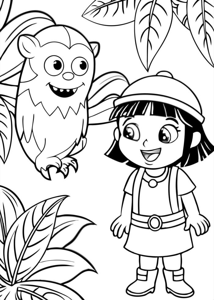 dora the explorer meets ghost in the jungle, illustration line art vector