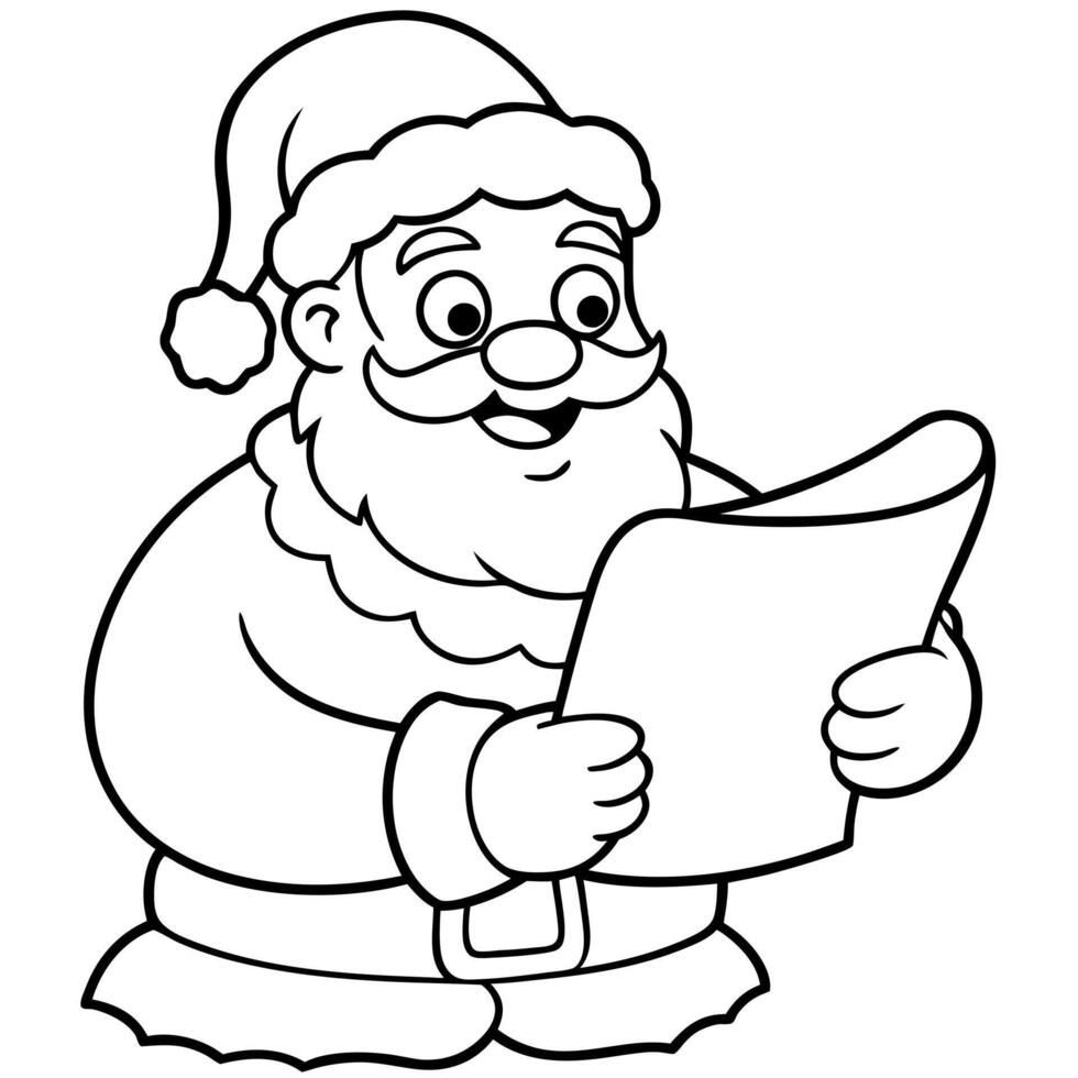 coloring page for kids, bold line art, santa checking his naughty and nice list, vector