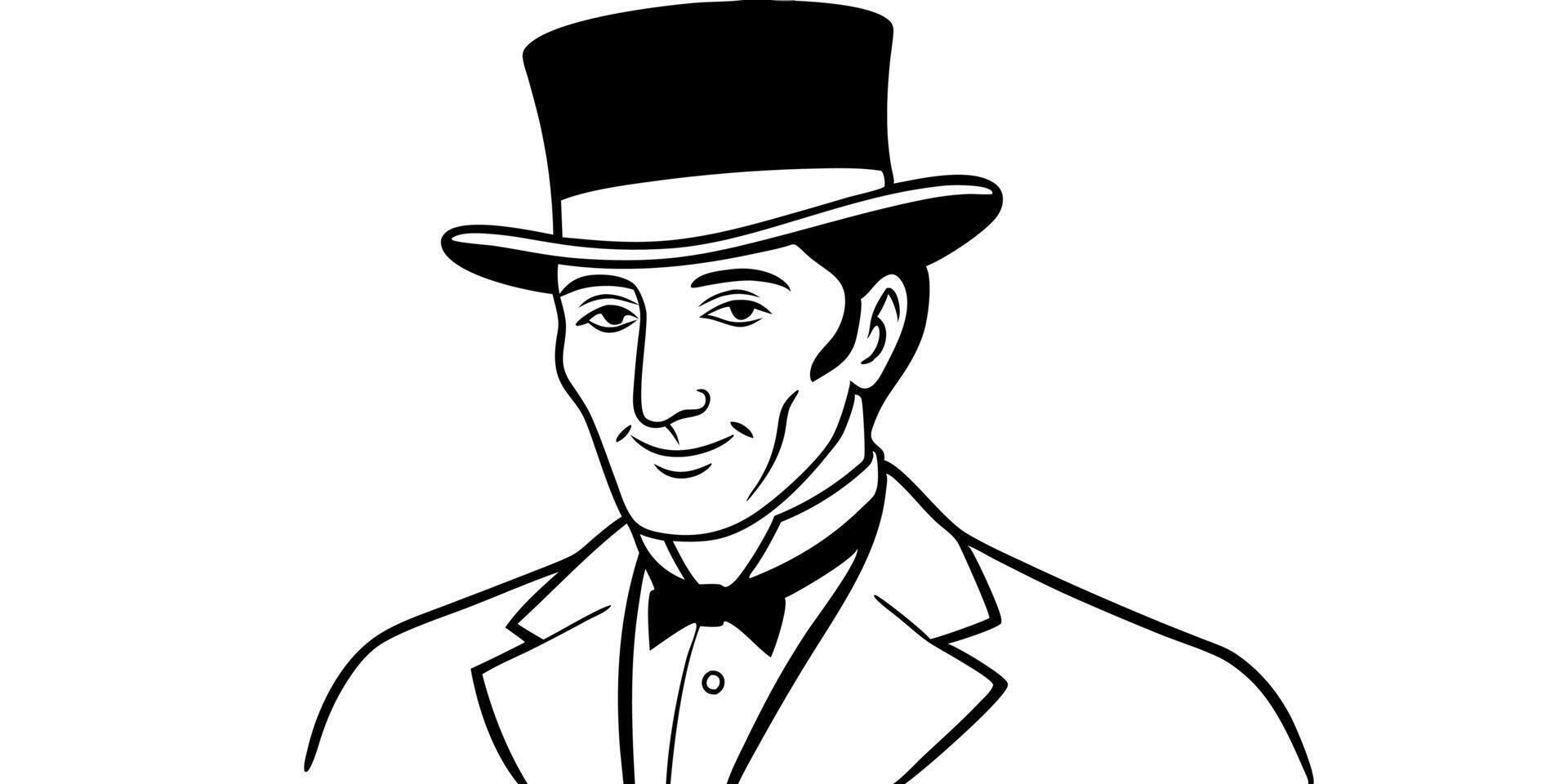refined sophisticated gentleman in a top hat 50s, illustration line art vector