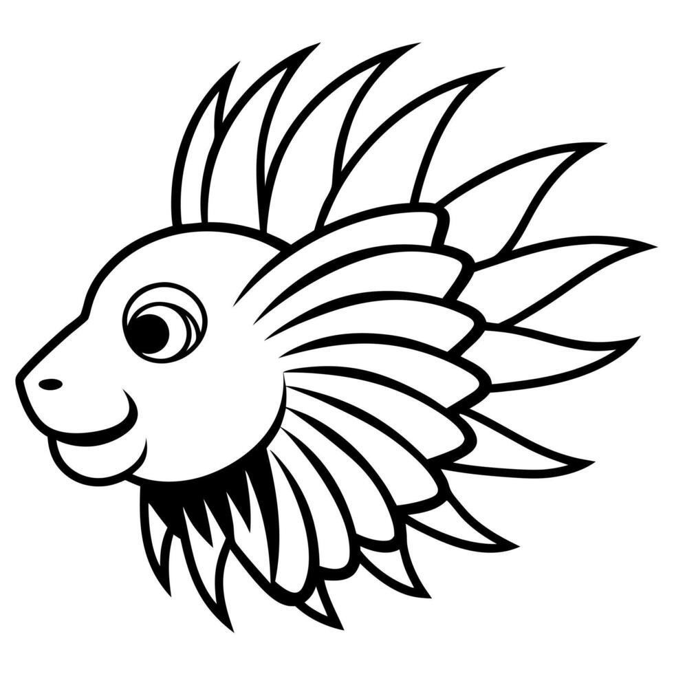 a lionfish head with white background, illustration line art vector