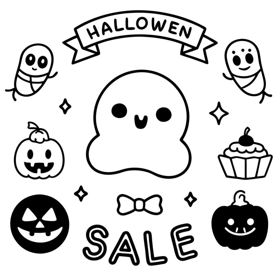halloween sale banners with holiday sweets and candy, kawaii ghosts and amoeba blobs halloween vector