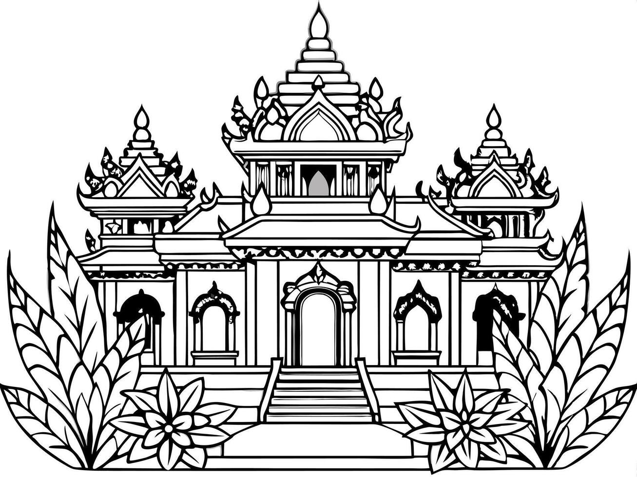 drawing of a palace decorated with beautiful carvings with vegetal patterns book for adult vector