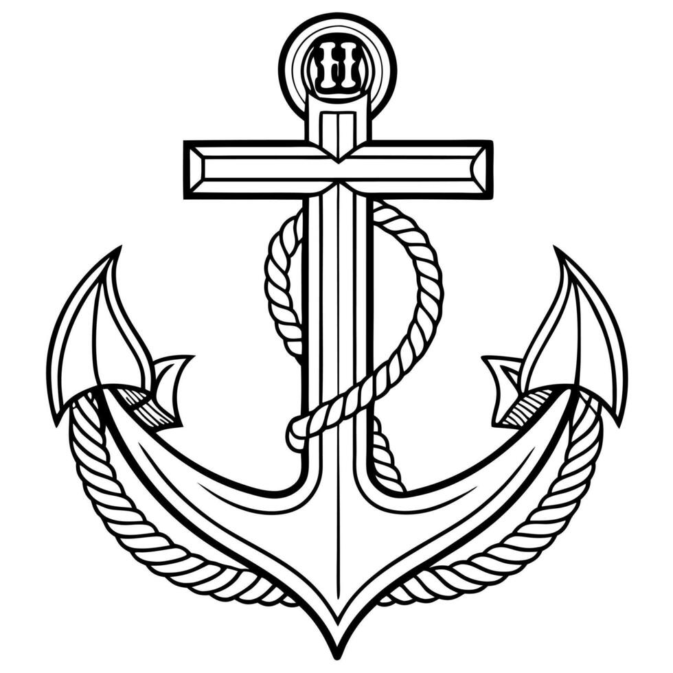 anchor with letter h in its body, illustration line art vector