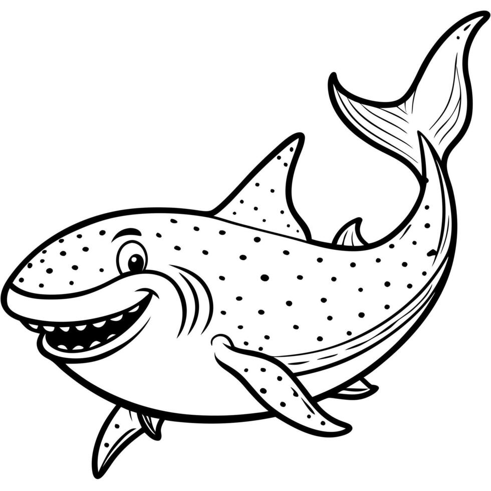 whale shark cartoon, illustration line art vector