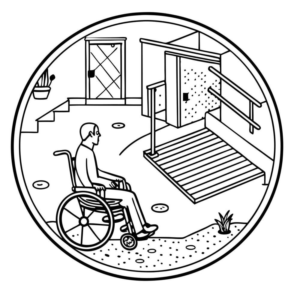 accessibility for residents with low mobility, illustration line art vector