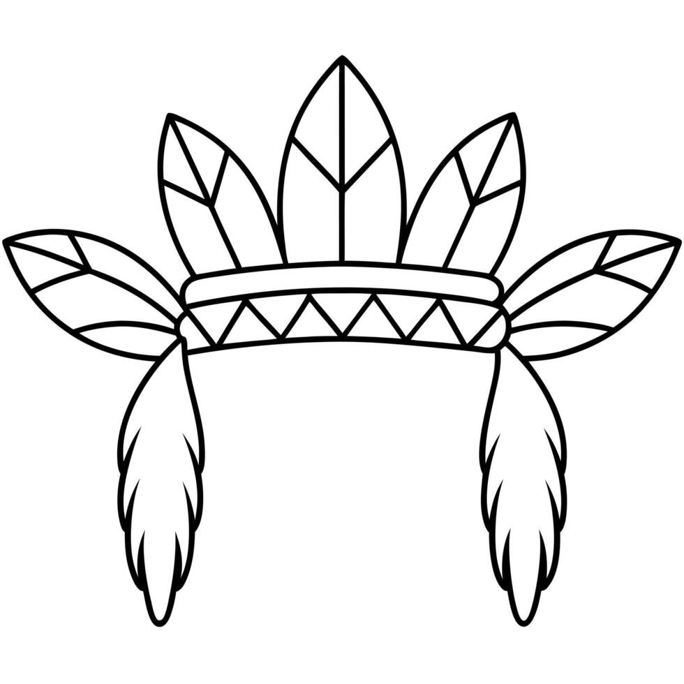halloween indiang headband feather, illustration line art vector