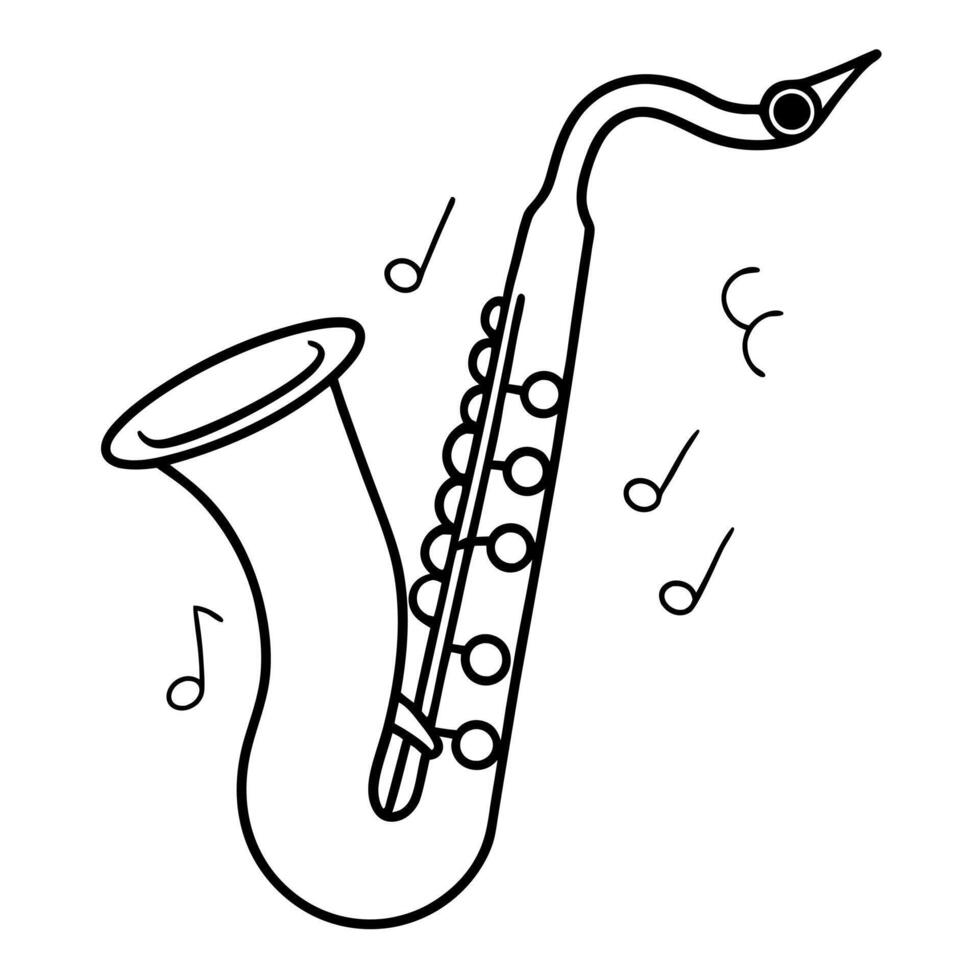 saxophone with notes, illustration line art vector