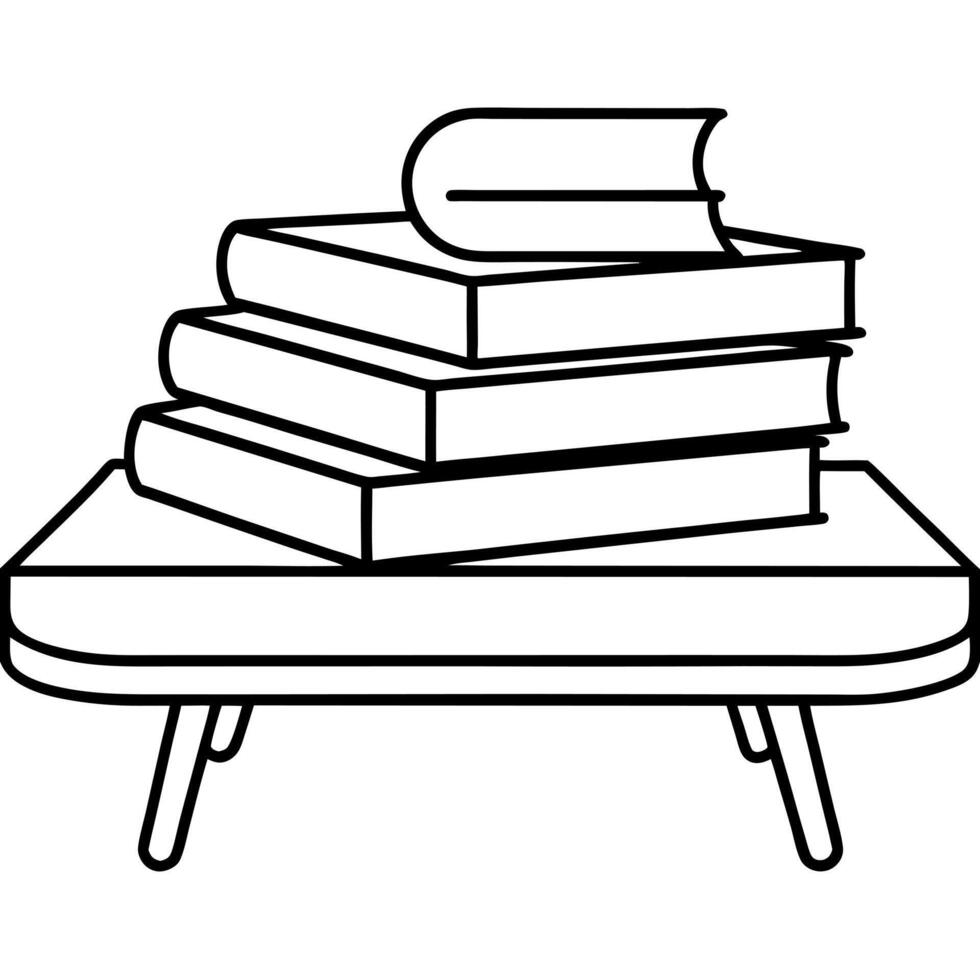books stacked isolated on table, illustration line art vector