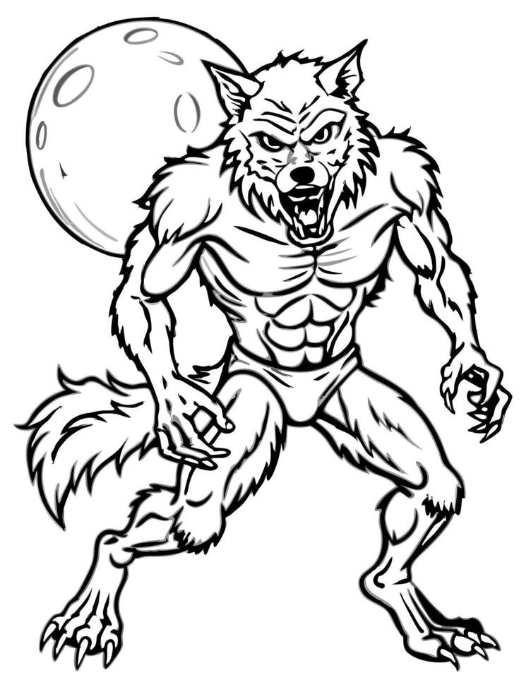 a human who transforms into a wolf during full moon nights due to a curse or magic the werewolf is vector