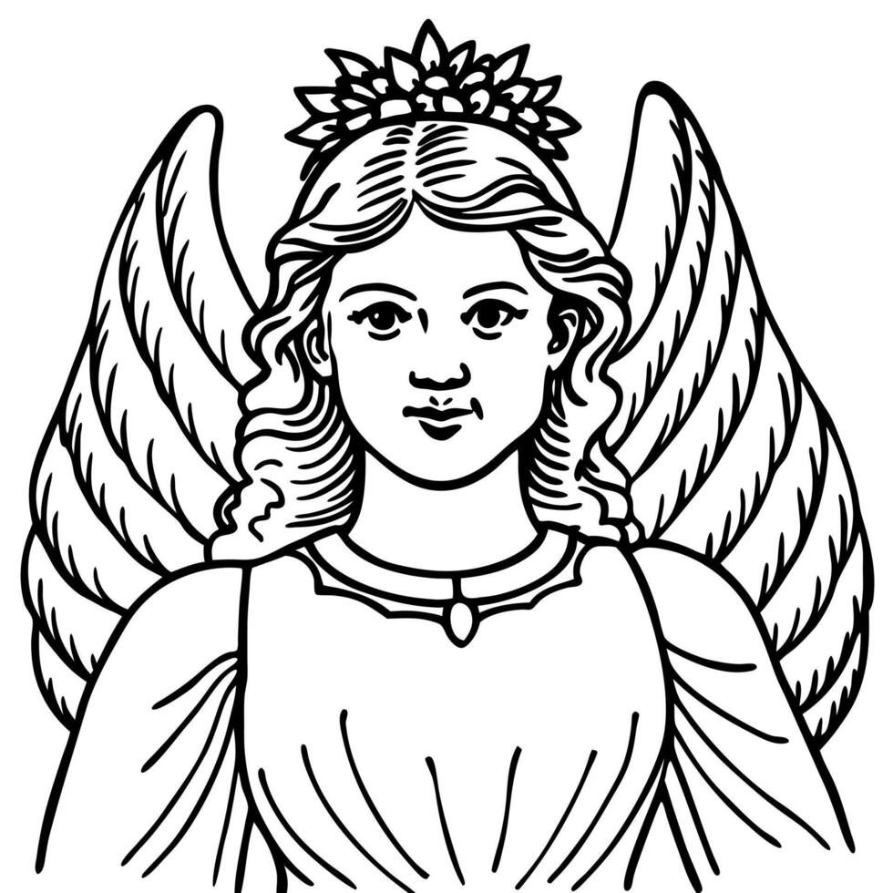 angel marry vintage woodcut engraving style illustration, illustration line art vector