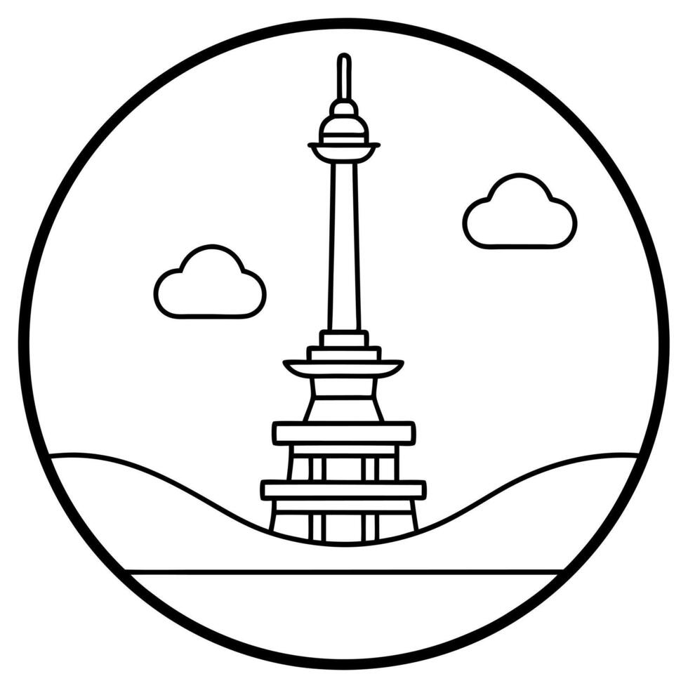 seoul tower culture in the circle, illustration line art vector