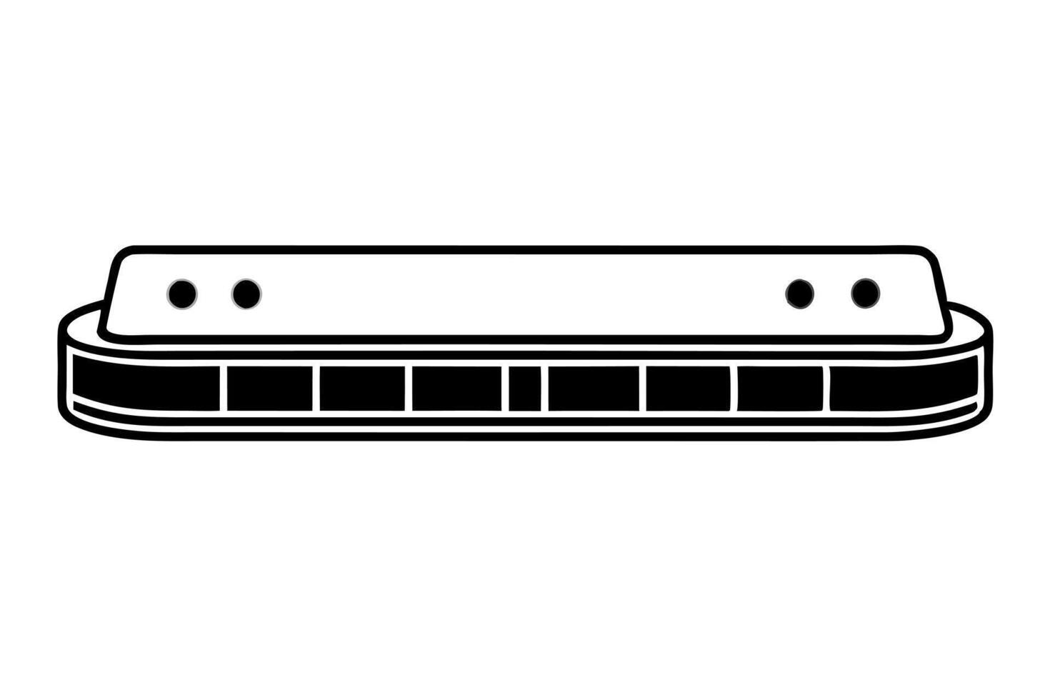 a vintage harmonica silhouette icon on white background, illustration line art vector