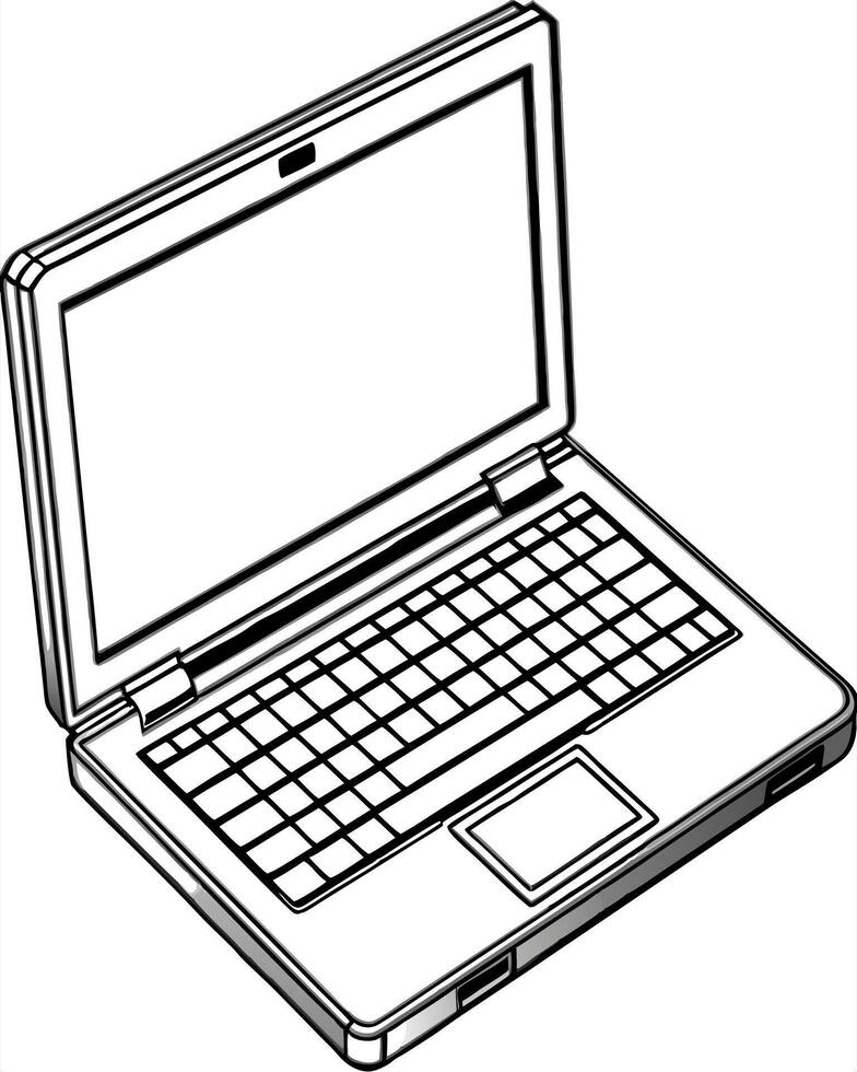 a detailed laptop, illustration line art vector